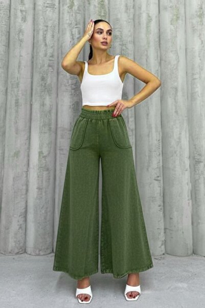 Nana & Mayka Moda Pantaloni de damă din gabardină de bumbac, kaki, cu picior ...