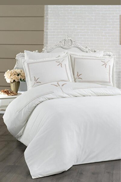 Çeyiz Diyarı Harvest Cotton Satin Embroidered 6 Piece Duvet Cover Set Cream