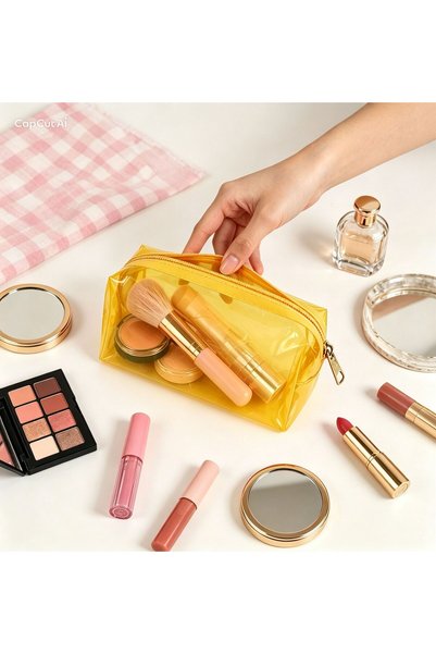 alisa Transparent Colored Pen Holder & Makeup Bag – Multi-Purpose Waterproof Organizer, Zippered Cosmetic Bag