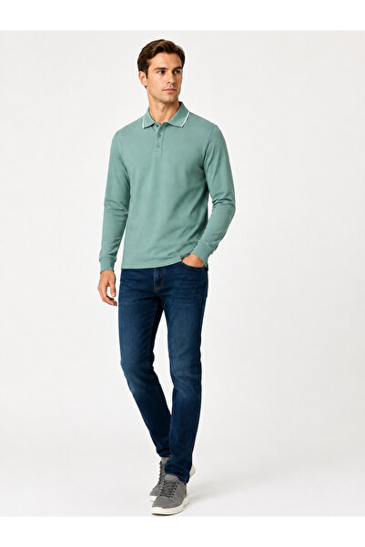 brz braazi Green Men's Buttoned Polo Collar Oysho Sweatshirt
