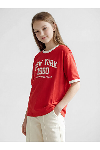 LC Waikiki Tricou de fete cu guler rotund și imprimeu New York