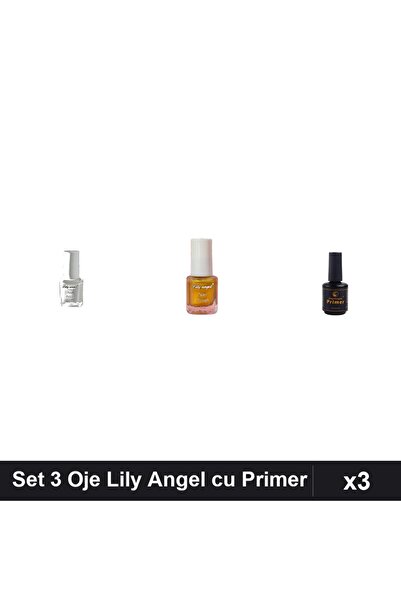 Makeup Set 3 Oje Semipermanente Lily Angel Alb Auriu cu Primer FSM, Manichiur...