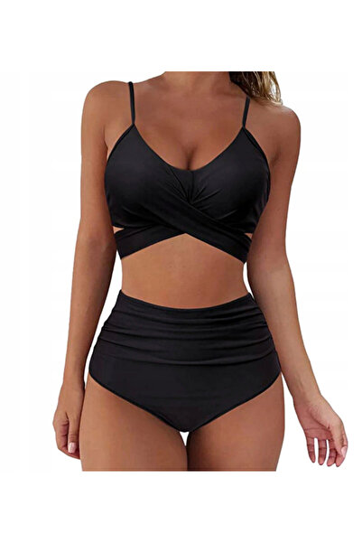SNM Costum de baie dama, SNM, bikini din doua piese, talie inalta, negru, 38-...