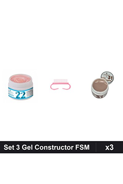 Makeup Set 3 Gel Constructor UV LED FSM 15g, Nuante 22 și 31, Periuță Praf Ro...