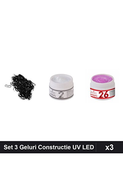 Makeup Set 3 Geluri Constructie UV LED FSM 15g, Nuante 02 26, Elastice Negre ...