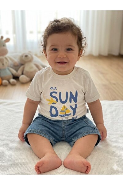 MİNİKİNCİBABY طقم شورت جينز مطبوع للأطفال الأولاد من Sunday