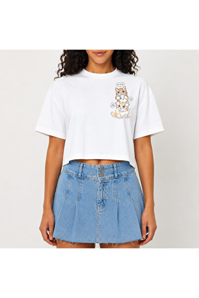 URBANTRENDSTORE Crop T-shirt με λευκό σχέδιο, άνετη εφαρμογή, ακατέργαστη κοπ...