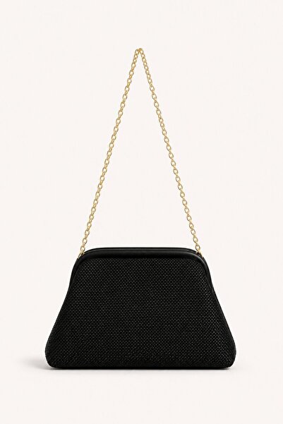 cosybag. Textured Hand and Shoulder Bag with Chain Strap Black