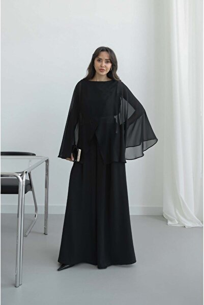 Havoş Set de pantaloni și bluză tip pelerină Curry negru