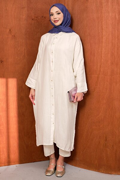 İmajButik Ecru Buttoned Muslin Tunic