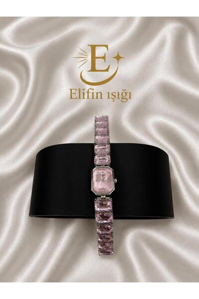 Elifin ışığı Pembe Kristal Taşlı Kadın Saati
