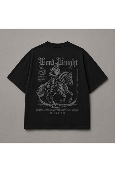 YOLO STREET Μπλουζάκι Lord Knight με στάμπα, μαύρο, oversize, unisex, 100% βα...