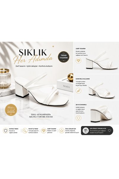 KuMsaL Butik Ayakkabı Kumsal Skin Leather Medium Size Thick Heeled Stylish Women's Slippers