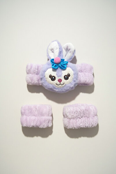 KANİNCHEN Makeup Hair Band and Wristband Set with Rabbit Figure, Soft Spa and Facial Cleansing Band, Set of 3