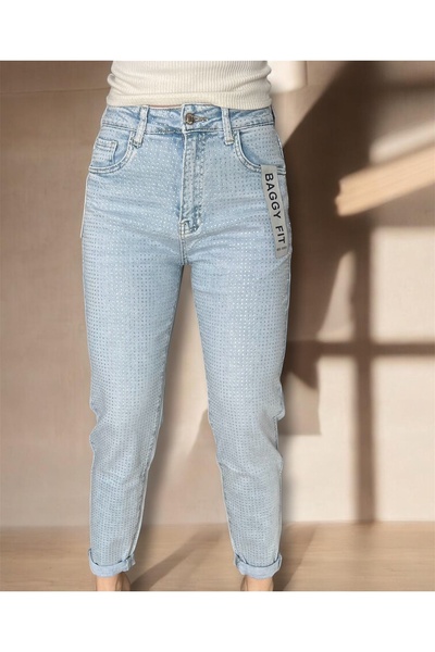 DENRA Blugi baggy fit cu strasuri