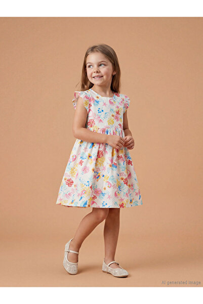 LC Waikiki Nevavm Oval Collar Girl's Poplin Dress with a Difference