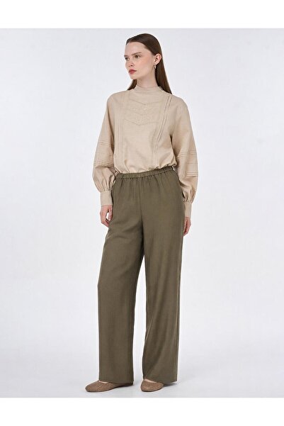Kayra Relaxed Fit Rayon Trousers Khaki