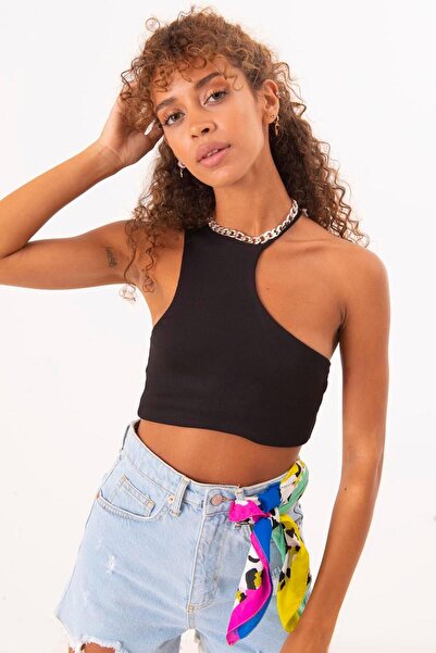 BSL Tek Omuz Asimetrik Kesim Crop Body