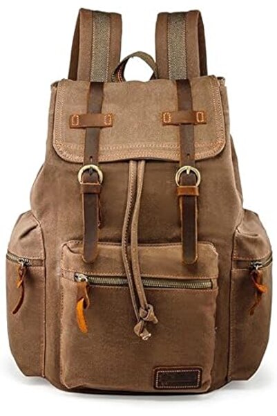 GEARONIC Vintage Canvas and Leather Backpack, 21L Capacity, 38cm Shoulder Bag...
