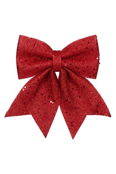 Zumzeria Fundiță decorativă roșie de Crăciun cu sclipici și paiete stea 28cm