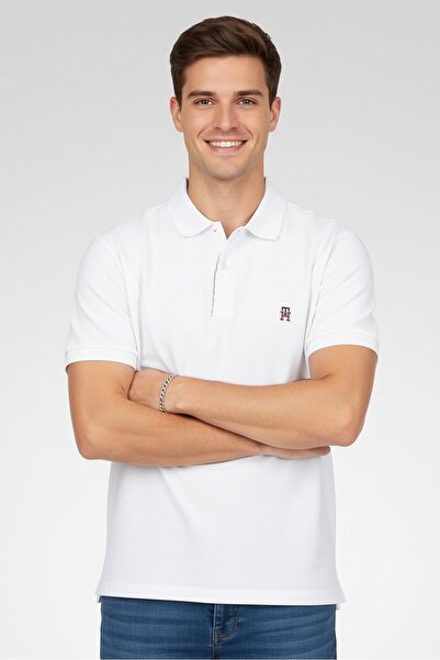 Tommy Hilfiger Men Regular Fit Short Sleeve Embroidered Logo Polo Shirt, White