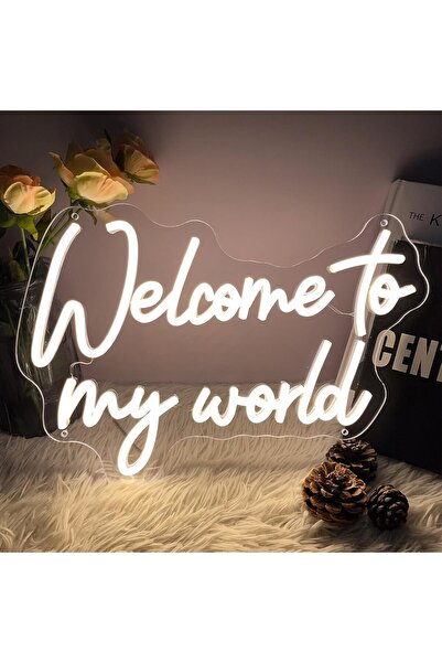 Slasa Welcome To My World LED Neon Sign 30x40 cm with 6 mm Acrylic Base White...