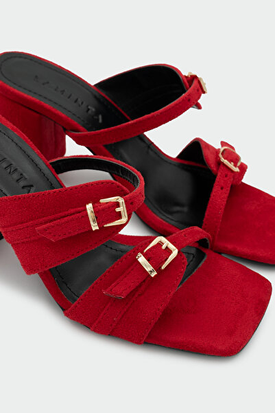 LAMİNTA Jodie Buckle Detailed Women's Red Heeled Slippers