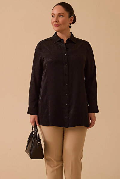 Gala-Xi Galaxi Women's Plus Size Patterned Jacquard Shirt 4022 Black