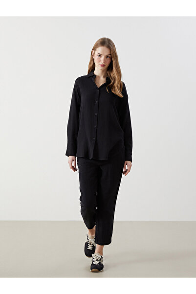 LC Waikiki Pantaloni de damă din muselină uni cu talie elastică