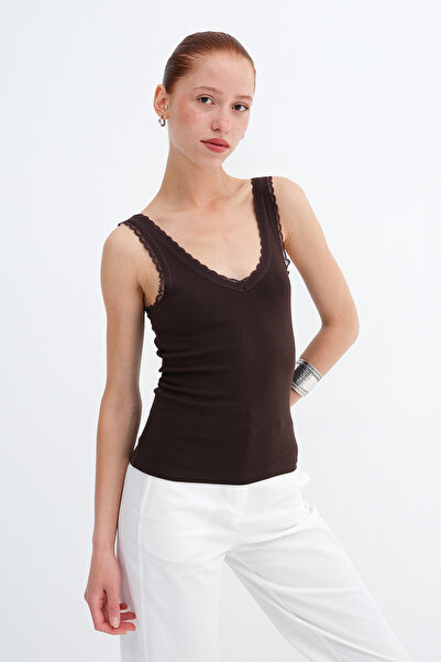 Addax Tricou cu guler din dantelă A1450