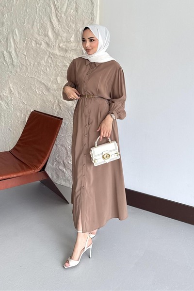 Rimel Moda Kemerli Vision Elbise Vizon