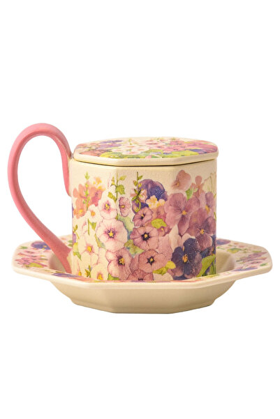 Generic Colorful Beige Octagonal Cup Plate (Cup+Plate+Lid)
