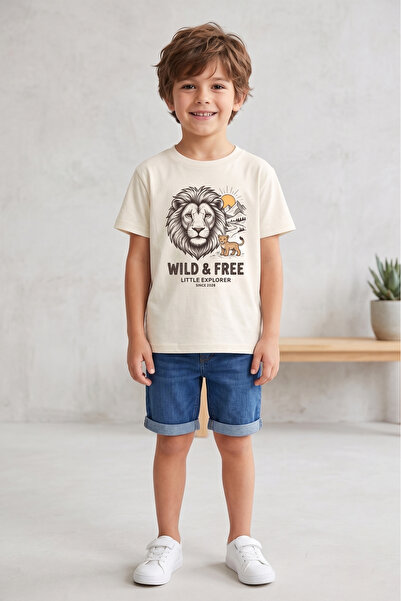 remonz Tricou pentru băieți, 100% bumbac, cu imprimeu Leu, Wild & Free, Littl...