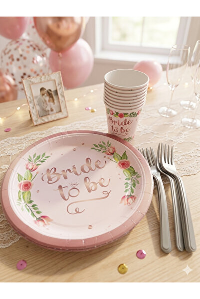 Deniz Party Store Bride To Be 8 adet tabak 8 adet bardak 8 adet çatal set