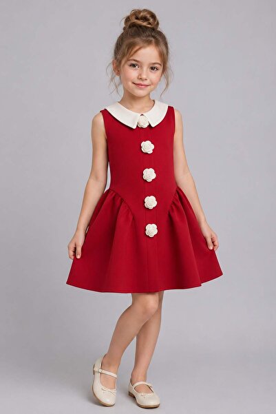 Riccotarz Girl's Baby Collared, Rose Embroidered Skirt, Asymmetrical Cut, Sle...