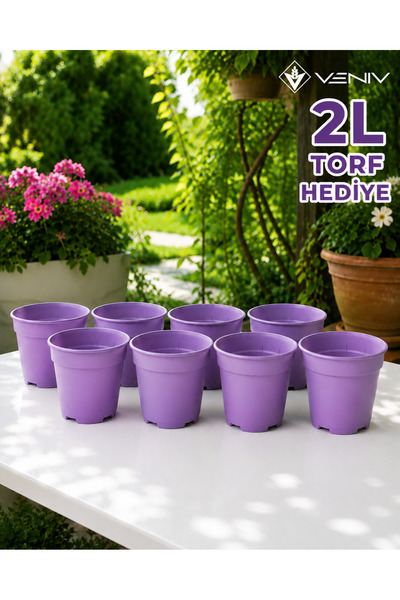 VENİV 8 Adet Dekoratif Renkli Saksı - 8.5 cm 0.35L - Genel Kullanım- Fide & T...