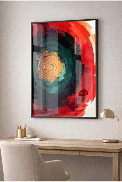 Zevahir Mobilya Dekorasyon Abstract Glass Painting with Gold Center - Black M...