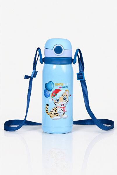 MUGGLE 450 ML Çelik Çocuk Matara Pipetli Askılı Su Matarası Termos