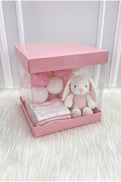 ZEYMERADE Asetat Kutu, Bebe Pembe Orta Boy 25x25Cm, Şeffaf Demonte, Doğum Hed...