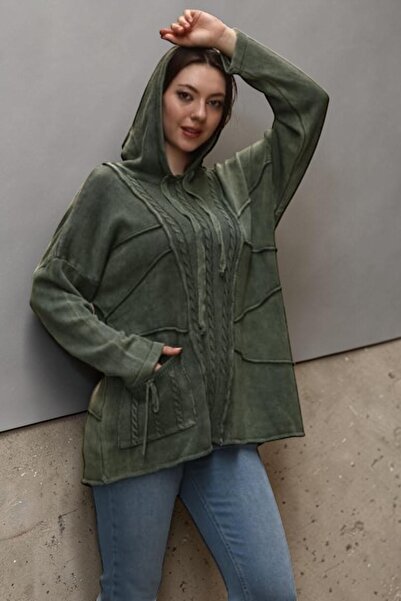 SHOPPEBUTİK Women's Hooded Front Single Pocket Ethnic Cotton Sweater