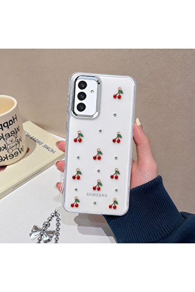 Kipcase Samsung Galaxy A54 Uyumlu Kılıf Kamera Koruyuculu Simli Kiraz Desenli...
