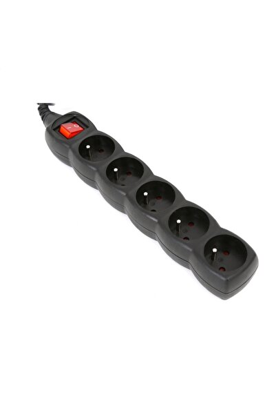 Omega Prelungitor cu 5 prize, tip E, francez, negru, 3,0m, 16A [41106]