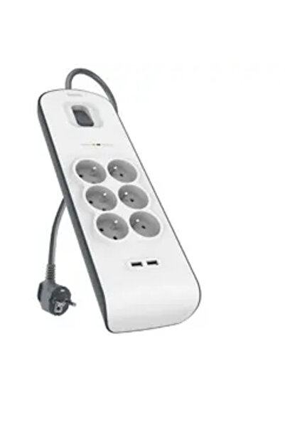 Belkin 2M, prelungitor cu 6 prize + 2x USB-A 2.4A, 650J