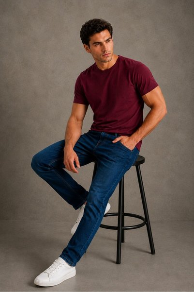 Le Touche Men's Slim Fit Lycra Body-Fitting Soft Textured Crew Neck T-Shirt