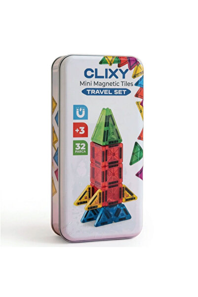 Feyza Oyuncak Clixy Mini Magnetic Blocks 32 Piece Travel Set |   Portable Int...