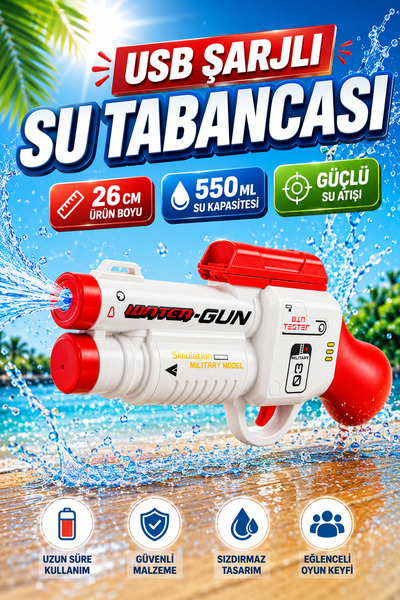 YILDIRIM OYUNCAK Şarjlı 550ml Kapasiteli Su Tabancası 26cm – Elektrikli Güçlü...