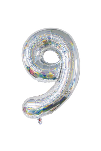Zumzeria Balon de petrecere holografic cu folie argintie Nr. 9 - 82cm