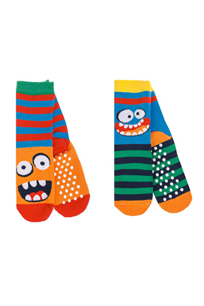 Zumzeria Winter Socks with Stripes & Monster Design Anti-slip - 2 pairs