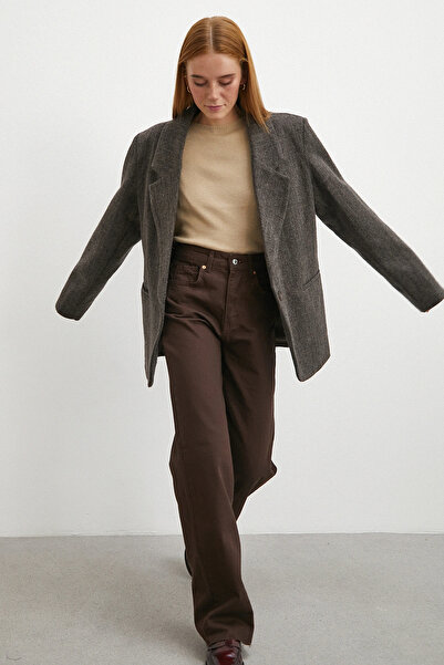 TRENDQUEL High Waist Cut-Out Leg Opening Jeans Brown