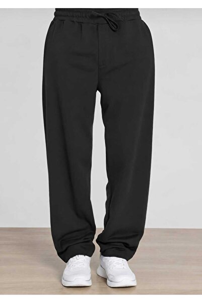 Verivay Black Comfortable Fit Wide Legs with Side Pockets Summer Sweatpants F...